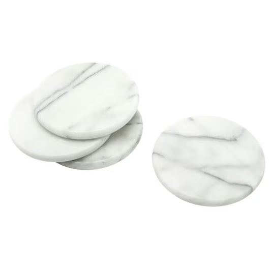 4 In. Natural White Marble Coasters (Set of 4)