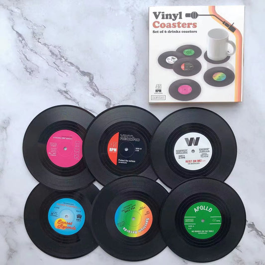 6/12PCS Set Vintage Mug Coaster Colorful Retro Vinyl Record Disk Coasters for Drinks Vinyl Record Coaster Set Coffee Table Decor