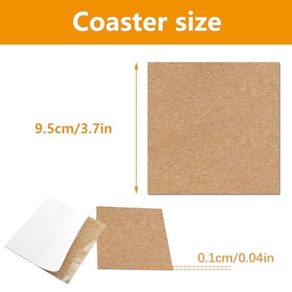 100 Pcs 4X4 Inch Self Adhesive Cork Coasters Square Cork Mats for Crafts