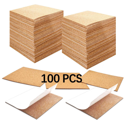 100 Pcs 4X4 Inch Self Adhesive Cork Coasters Square Cork Mats for Crafts