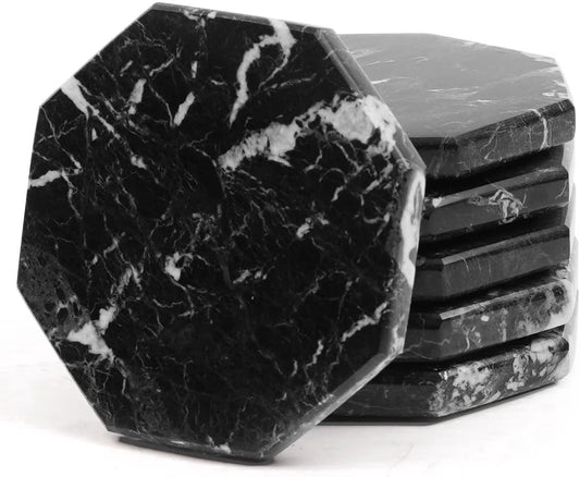 Red Star Marble Coasters 3.5 Inch Handmade Stone Drink Coaster Set of 6 Non-Slip Decorative Coasters for Tabletop, Kitchen, and Home Décor