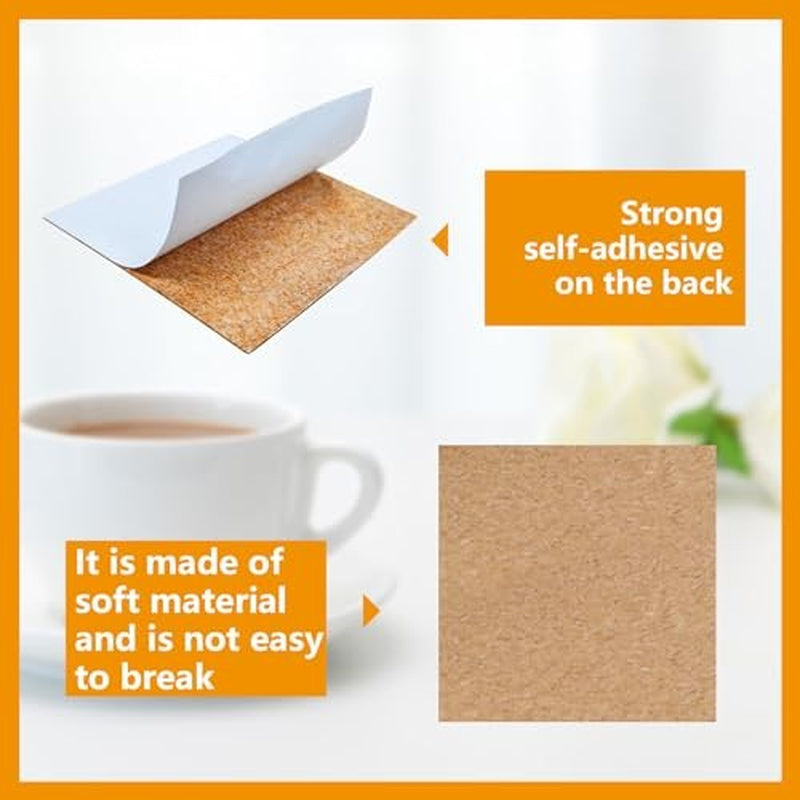 100 Pcs 4X4 Inch Self Adhesive Cork Coasters Square Cork Mats for Crafts