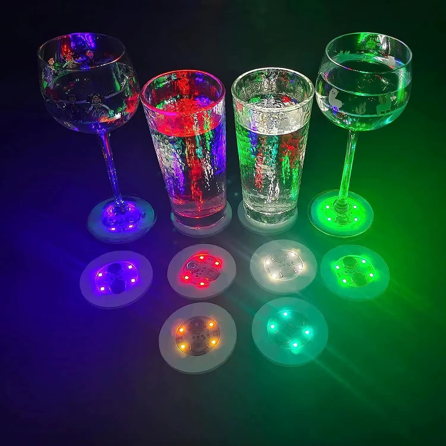 100Pcs LED Tableware Mat Cup Luminous Sticker Colorful Flashing Bottle Sticker Light-Emitting Coaster Stall Bar Light