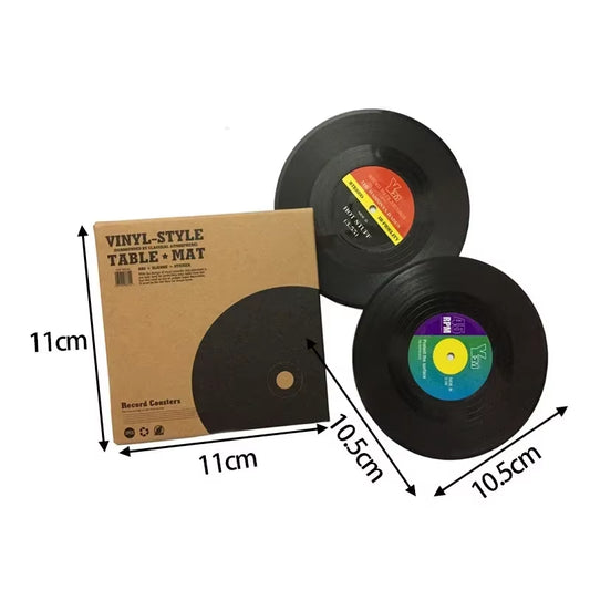 6/4/2PCS Colorful Retro Vinyl Record Disk Coasters for Drinks Vinyl Record Coaster Set Coffee Table Decor Anti-Slip Coasters