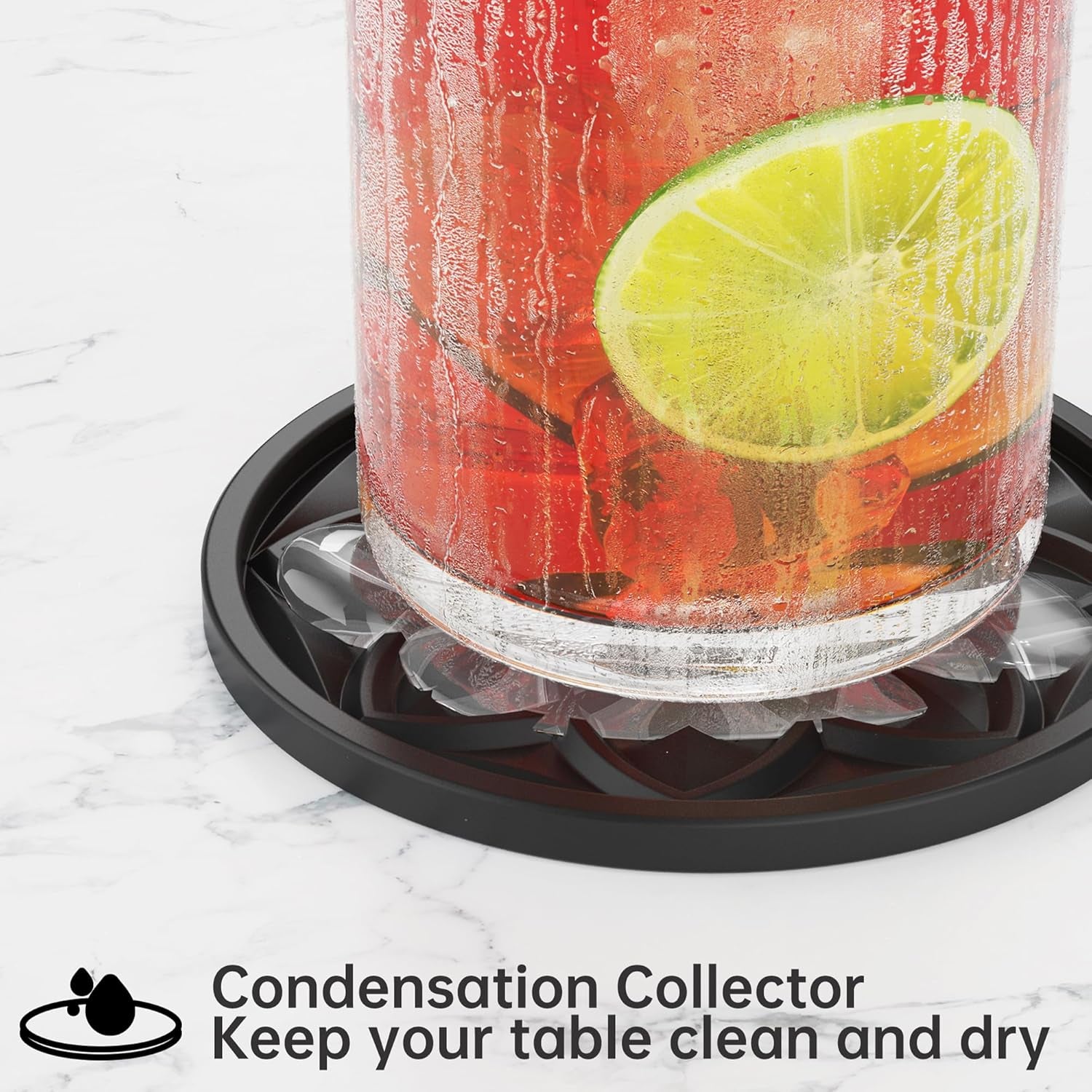 Drink Coasters Set of 6 Packs with Holder,  round Black BPA Free Silicone with Non-Slip Bottom Fits Any Size Cup Mug or Glasses (Black)