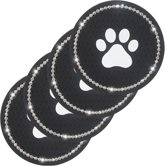 Car Cup Holder Coasters, Car Coasters for Cup Holders, Bling Car Accessories 2.75 Inch 4Pack, Cute Car Accessories for Women, Birthday, Party, Gift (Black)