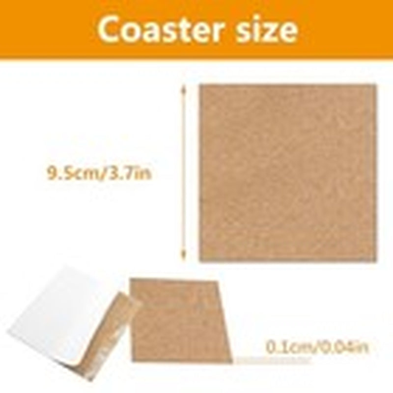 100 Pcs 4X4 Inch Self Adhesive Cork Coasters Square Cork Mats for Crafts